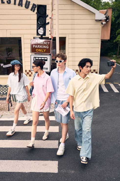 ICS Embroidered Logo Striped Short Sleeve Shirt